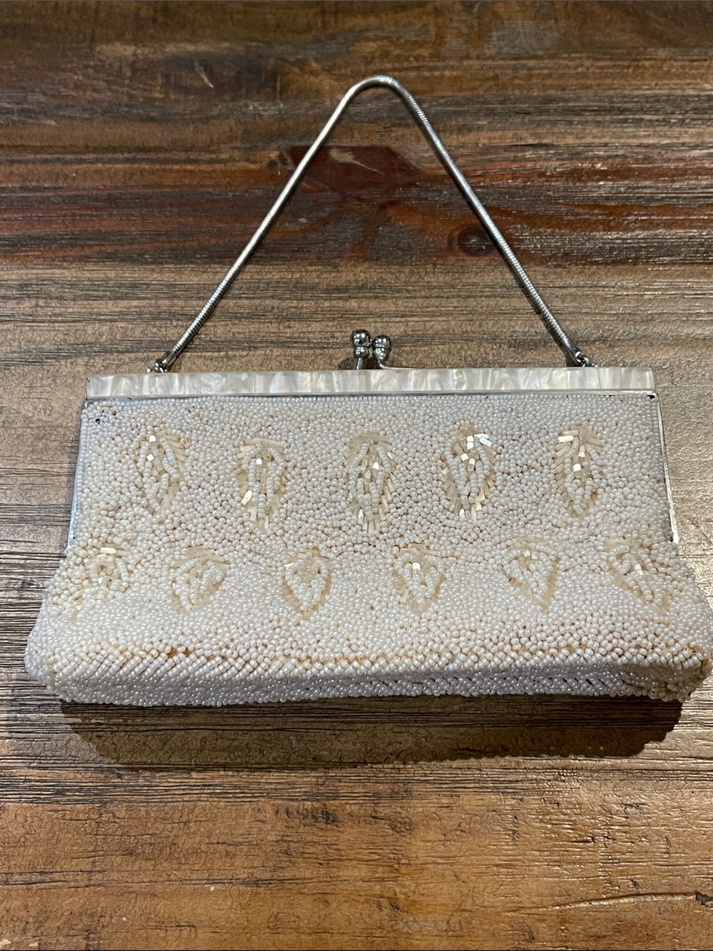Elegant Beaded White Evening Clutch